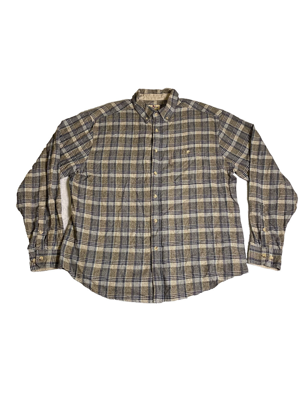Vintage Woolrich Button Down Flannel Mens XL Plaid Blue Gray Outdoor Elevated